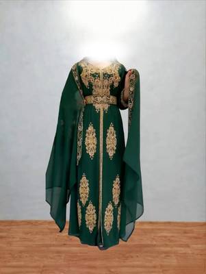 Luxurious Green Kaftan With Gold Work Stitched Dress 1