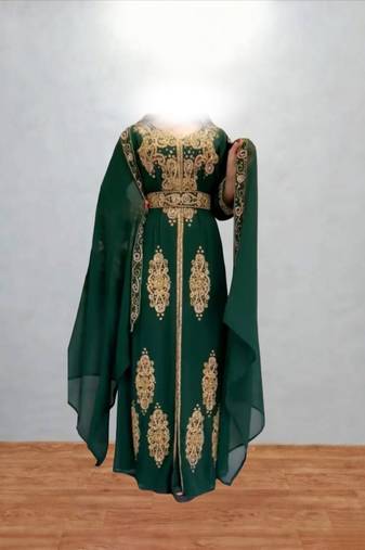 Luxurious Green Kaftan With Gold Work Stitched Dress
