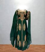 Luxurious Green Kaftan With Gold Work Stitched Dress
