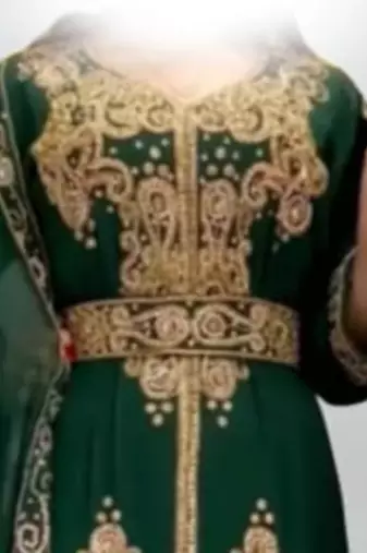 Luxurious Green Kaftan With Gold Work Stitched Dress