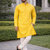 Yellow color silver and mate sequence embroidery work silk kurta payjama set