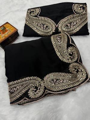 Black color zari thread and sequence embroidered work art silk saree 3