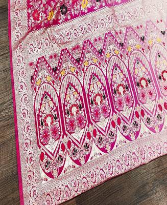 Rani Pink Color Zari Weaving Meenakari Border Viscose Dolla Silk Saree 3