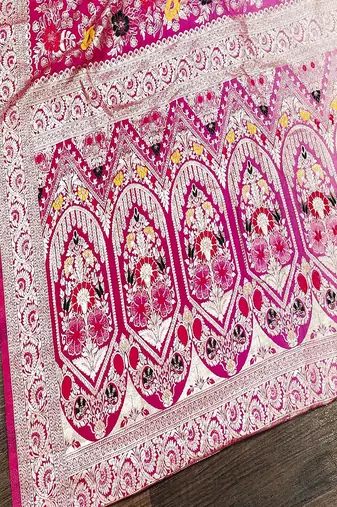 Rani Pink Color Zari Weaving Meenakari Border Viscose Dolla Silk Saree