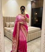 Rani Pink Color Zari Weaving Meenakari Border Viscose Dolla Silk Saree