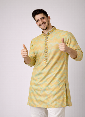 Beige color jaquard weaving work jaquard silk kurta payjama set 1