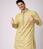 Beige color jaquard weaving work jaquard silk kurta payjama set