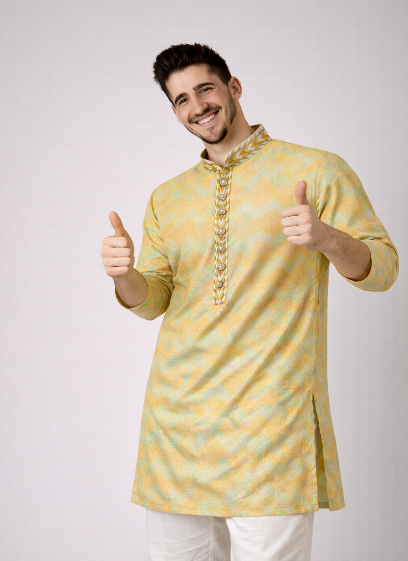 Beige color jaquard weaving work jaquard silk kurta payjama set