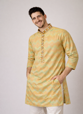 Beige color jaquard weaving work jaquard silk kurta payjama set 2