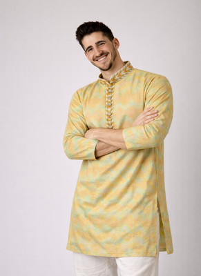 Beige color jaquard weaving work jaquard silk kurta payjama set 3
