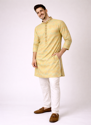 Beige color jaquard weaving work jaquard silk kurta payjama set 4