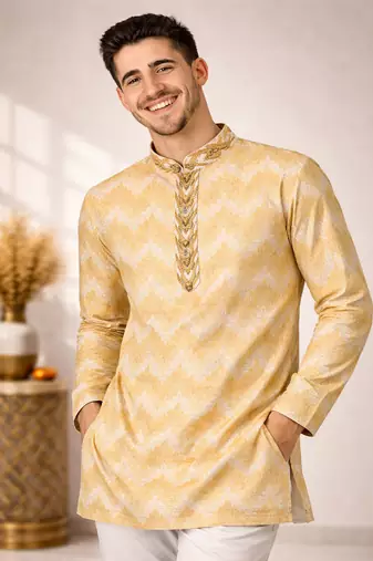 Cream color jaquard weaving work jaquard silk kurta payjama set