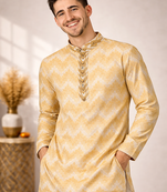 Cream color jaquard weaving work jaquard silk kurta payjama set