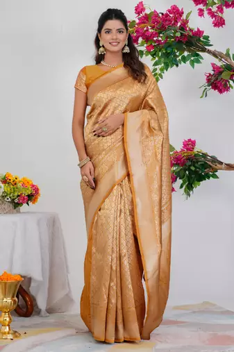 Subham turquoise silk blend saree with woven design & unstitched blouse piece for women