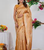 Subham turquoise silk blend saree with woven design & unstitched blouse piece for women