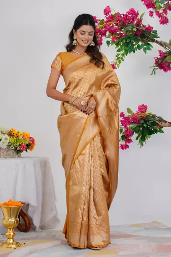 Subham turquoise silk blend saree with woven design & unstitched blouse piece for women