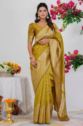 Subham mustard silk blend saree with woven design & unstitched blouse piece for women