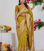 Subham mustard silk blend saree with woven design & unstitched blouse piece for women