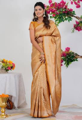 Subham mustard silk blend saree with woven design & unstitched blouse piece for women 3
