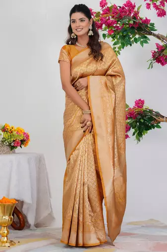 Subham mustard silk blend saree with woven design & unstitched blouse piece for women