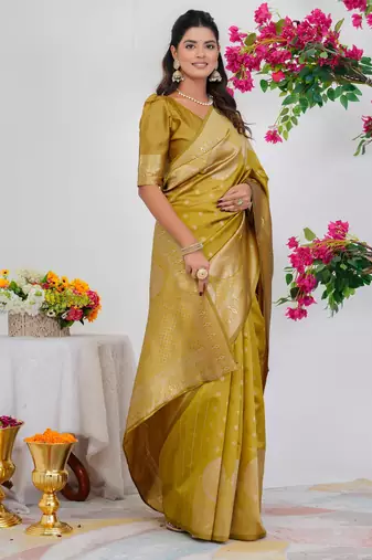 Subham mustard silk blend saree with woven design & unstitched blouse piece for women
