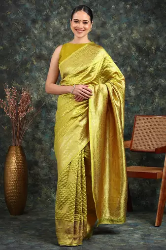 Subham mustard silk blend saree with woven design & unstitched blouse piece for women