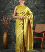 Subham mustard silk blend saree with woven design & unstitched blouse piece for women