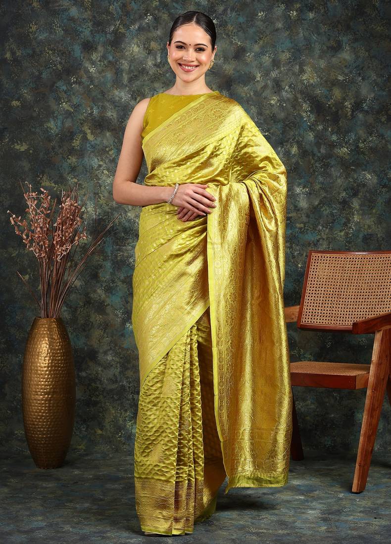 Subham mustard silk blend saree with woven design & unstitched blouse piece for women