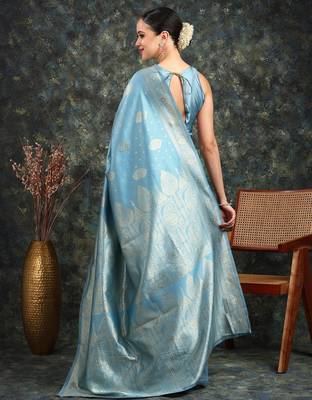 Subham mustard silk blend saree with woven design & unstitched blouse piece for women 2