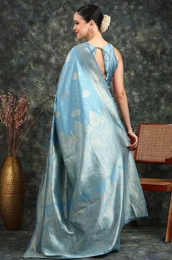 Subham mustard silk blend saree with woven design & unstitched blouse piece for women