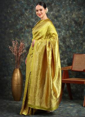 Subham mustard silk blend saree with woven design & unstitched blouse piece for women 3