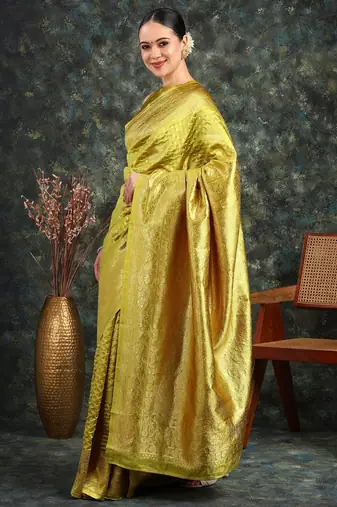 Subham mustard silk blend saree with woven design & unstitched blouse piece for women