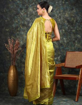 Subham mustard silk blend saree with woven design & unstitched blouse piece for women 4