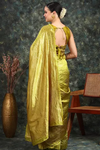 Subham mustard silk blend saree with woven design & unstitched blouse piece for women