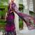 Mirchi fashion purple chiffon saree with floral print & unstitched blouse piece for women