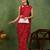 Mirchi fashion red chiffon saree with geometric print & unstitched blouse piece for women