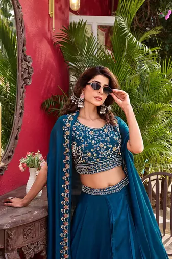 PURE VICHITRA SILK PREMIUM QUALITY WEDDING SPECIAL WESTERN LEHNGHA CHOLI