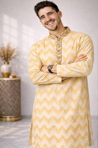 Gold color jaquard weaving work jaquard silk kurta payjama set