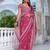 Mirchi fashion pink chiffon saree with leaf block print & unstitched blouse piece for women