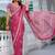 Mirchi fashion pink chiffon saree with leaf block print & unstitched blouse piece for women