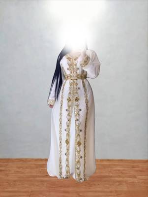 Royal White & Gold Embroidered Moroccan Kaftan – Handcrafted Bridal Kaftan with Matching Sheer Cape 2