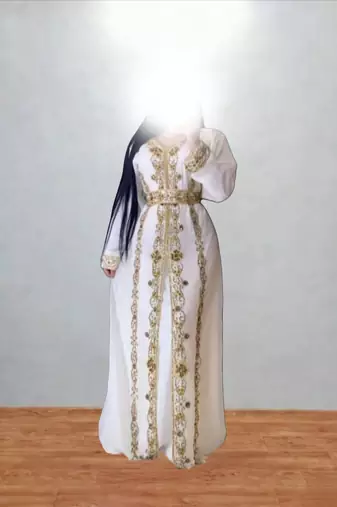 Royal White & Gold Embroidered Moroccan Kaftan – Handcrafted Bridal Kaftan with Matching Sheer Cape