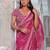 Mirchi fashion pink chiffon saree with leaf block print & unstitched blouse piece for women