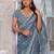 Mirchi fashion blue chiffon saree with leaf block print & unstitched blouse piece for women