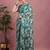Mirchi fashion teal chiffon saree with leaf block print & unstitched blouse piece for women