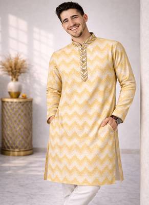 Gold color jaquard weaving work jaquard silk kurta payjama set 2