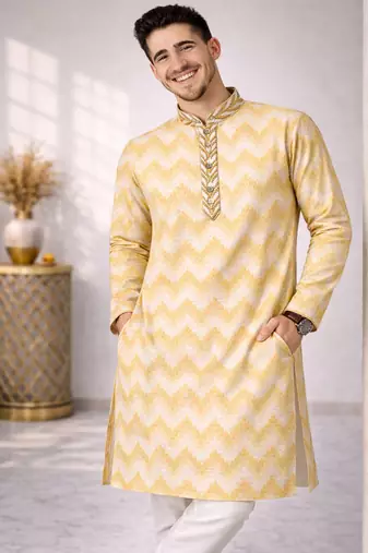 Gold color jaquard weaving work jaquard silk kurta payjama set
