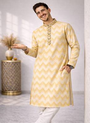 Gold color jaquard weaving work jaquard silk kurta payjama set 3