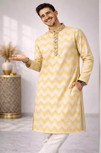 Gold color jaquard weaving work jaquard silk kurta payjama set