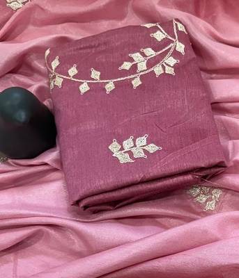 Light Pink Color zari thread  and sequence Chinon art silk saree 1